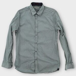 Ted Baker London Shirt Mens 3 Medium Geometric Print Long Sleeve Green Cotton